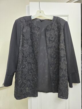 Black Embellished Lace Open-Front Cardigan